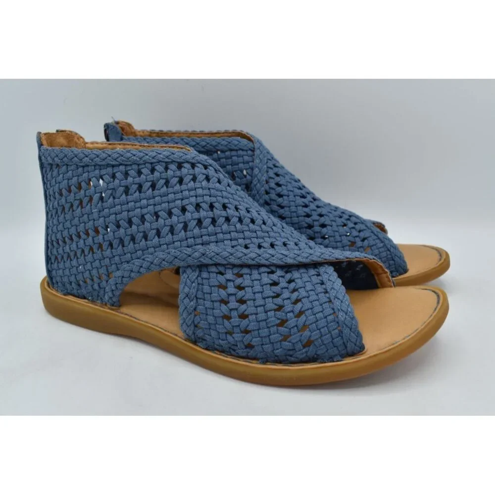 Born Womens Size 7 Iwa Mac Blue Zip Open Toe Sandals Shoes - Picture 3 of 13